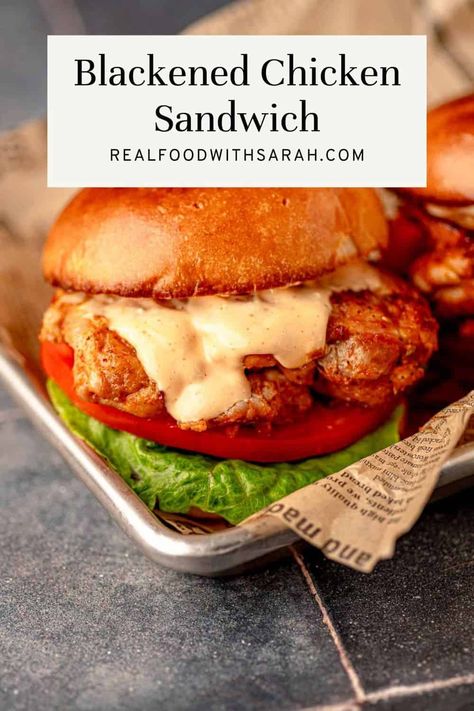 These Blackened Chicken Sandwiches are spicy and seasoned to perfection. Made in just 20 minutes this is truly an iconic chicken sandwich line-up. Juicy chicken thighs seasoned with irresistible cajun flavors are bound to be your new favorite chicken sandwich combo. Blackened Chicken Sandwich, Grilled Chicken Sandwich Recipes, Chicken Thigh Seasoning, Chicken Breast Sandwich, Lobster Roll Recipes, Chicken Melts, Spicy Chicken Sandwiches, Buffalo Chicken Sandwiches, Brioche Bun