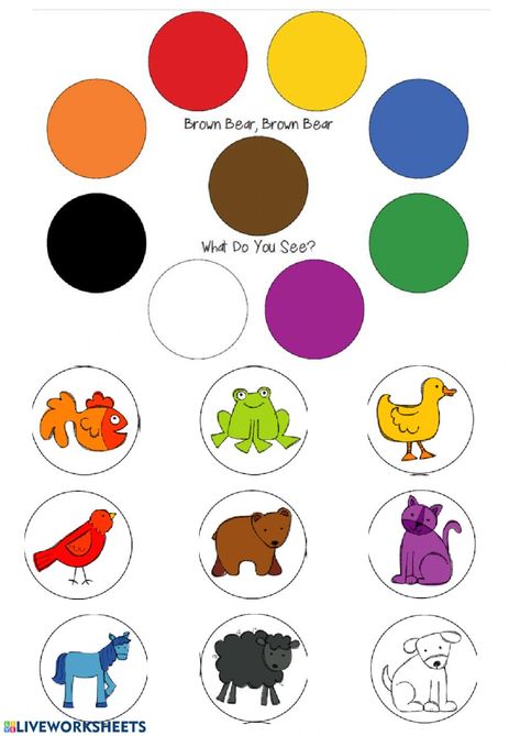 Brown bear, brown bear - Interactive worksheet Brown Bear Worksheet, Brown Bear Brown Bear Activities, Brown Bear Book, Color Activities For Toddlers, Bear Activities, Brown Bear Brown Bear, English Activities For Kids, Preschool Colors, Bear Brown