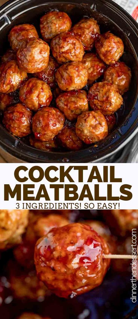 Cocktail Meatballs are the PERFECT appetizer made with frozen meatballs, grape jelly, and chili sauce, easy to throw together and only 3 ingredients! #appetizer #cocktailmeatballs #grapejellymeatballs #slowcooker #crockpot #chilisauce #homemade #recipe #easy #fast #dinnerthendessert #holidays Meatballs Grape Jelly, Cocktail Meatball Recipes, Frozen Meatball Recipes, Jelly Meatballs, Grape Jelly Meatballs, Cocktail Meatballs, Meatball Dinner, Crockpot Appetizers, Appetizer Meatballs