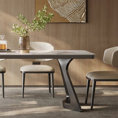 This is a modern minimalist dining table, the designer added a bit of light luxury style, to enhance the elegant style of the whole table. Brushed stainless steel base, and give a calm and comfortable visual feeling, very unique. Lane Design Table Base Color: Dark Gray, Size: 29.5"H x 63"L x 35.4"W | Lane Design Modern light luxury minimalist dining table sets brownWood / Metal in Dark Gray | 29.5"H x 63"L x 35.4"W | Wayfair Modern Minimalist Dining Table, Minimalist Dining Table, Dining Table Sets, Table Sets, Design Table, Modern Light, Luxury Style, Table Seating, Dining Room Sets