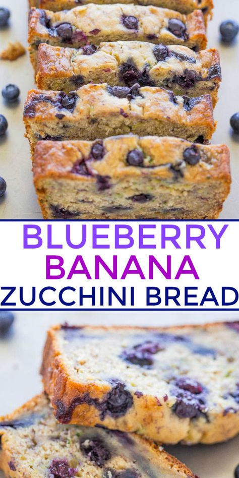 Banana Zucchini Bread, Banana Zucchini, Patisserie Vegan, Bread Banana, Zucchini Bread Recipes, Blueberry Recipes, Banana Blueberry, Zucchini Bread, Dessert Bread