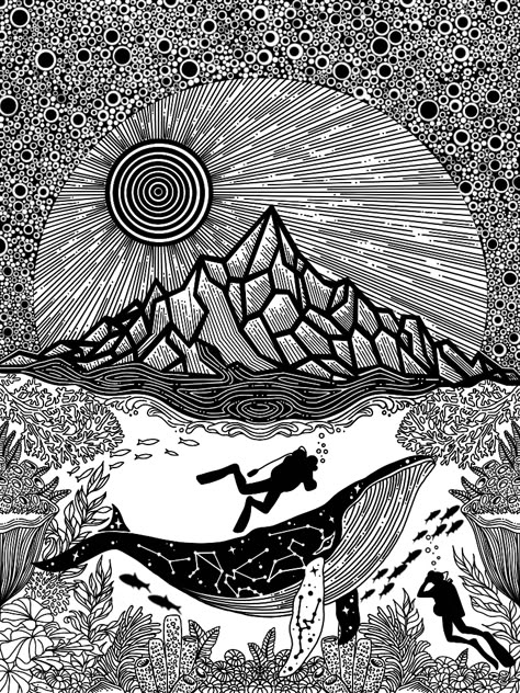 Zendoodle Landscape, Mandala Zentangle Art, Zentangle Scenery, Zentangle Mountains, Whale Zentangle, Landscape Zentangle, Zentangle Drawings Ideas, Zentangle Landscape, Zendoodle Art