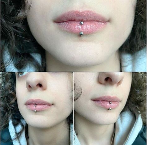 Piercing Ideas Lip, Unique Piercings Face, Dainty Face Piercings, Lip Piercings Aesthetic, Piercings Face, Unique Piercings, Vertical Labret Piercing, Face Piercings, Jewelry Piercing