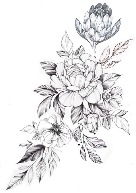 Black And White Roses | Pencil Drawings Of Flowers, Rose Fall Floral Tattoo Ideas, Flower Drawings For Tattoos, Rosen Tattoo Frau, Floral Thigh Tattoos, La Tattoo, Flower Tattoo Drawings, Men Tattoos, Illustration Tattoo, Small Flower Tattoos