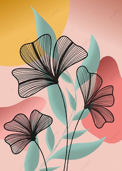 Wall Decor Aesthetic Ideas, Vintage Aesthetic Art Ideas, Line Drawings Of Flowers Simple, Flowers Vector Art, Flower And Leaf Painting, Boho Flower Design, Floral Line Design, Floral Line Pattern, Simple Cute Art Ideas