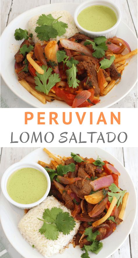 Lomo Saltado Recipe, Peruvian Beef, Peruvian Dishes, South American Recipes, Lomo Saltado, Peruvian Cuisine, Recipe Beef, Beef Strips, Spicy Salsa