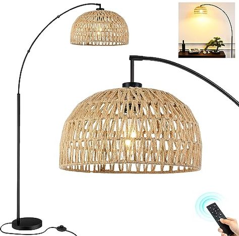 Floor Lamp With Rattan Shade, Boho Floor Lamp Living Room, Rattan Floor Lamp Living Room, Coastal Floor Lamp, Boho Floor Lamp, Coastal Floor Lamps, Wicker Floor Lamp, Lamp Amazon, Farmhouse Floor Lamps