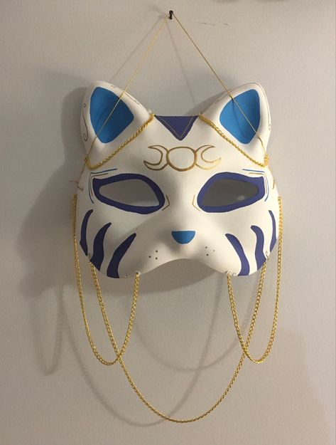 Blue Kitsune Mask, Mask Project, Therian Masks, Kitsune Mask, Mask Ideas, Fox Mask, Asian Jewelry, Japanese Cat, Cat Mask