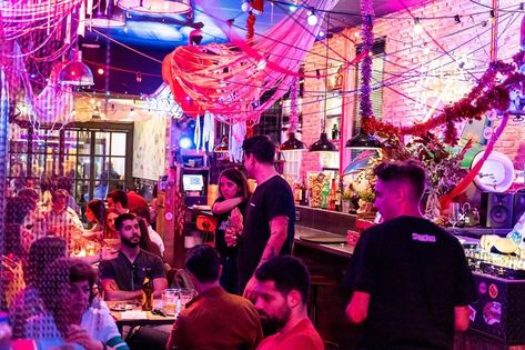 Barcelona Bars, Salsa Bar, Barcelona Aesthetic, 2022 Memories, Best Tapas, Colorful Patio, Hidden Bar, Birthday Plans, New Architecture