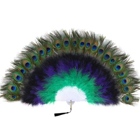 PRICES MAY VARY. Material: Gorgeous peacock feathers, hollow carved plastic staves metal U ring and hanging tassel. Size: Unfolded Length 27"/68.6cm * Width 14"/35.6cm. Feature: Eye-catching voluminous and splendid feathers add the finishing touch to your vintage assemble or room decoration! Occasion: Great for dancing party, tea party, 1920s Gatsby themed party, room decoration, Burlesque decor, photography, etc. Hygiene: Our hand-selected feather fans have been professionally cleaned steamed a Burlesque Decor, Peacock Party Theme, Peacock Feather Decor, Peacock Accessories, Flapper Outfit, Halloween Tea Party, Marabou Feathers, Flapper Accessories, Peacock Costume