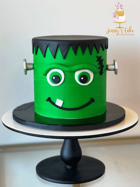 Frankenstein Cake Design Images (Frankenstein Birthday Cake Ideas) Frankenstein Birthday Cake, Frankenstein Cakes, 1st Birthday Halloween Cake, Halloween Birthday Cakes For Boys, Bolo Halloween Infantil, Frankenstein Birthday, Frankenstein Cupcakes, Vampire Cake, Frankenstein Cake