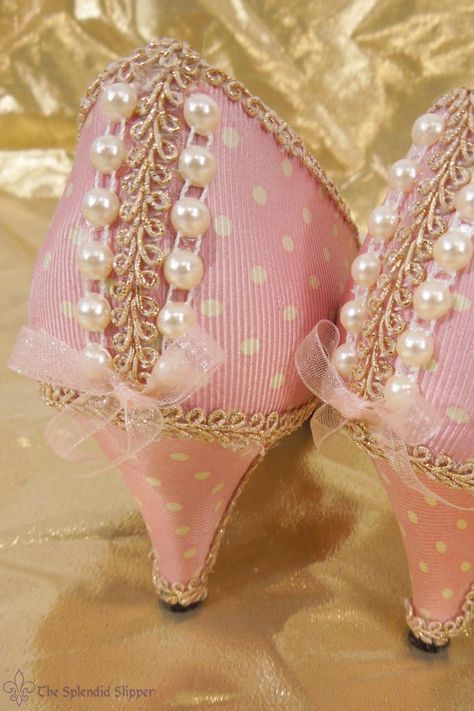 READY TO SHIP Embellished Shoes Pink Gold Silk Rococo Heels | Etsy Pink And Gold Heels, Rococo Heels, Victorian Era Shoes, Marie Antoinette Shoes, Rococo Shoes, Fabric Covered Shoes, Silk Heels, Nails 23, Princess Heels