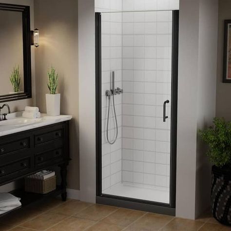 Swinging Glass Shower Door, Enclosed Shower With Glass Door, Black Frameless Shower Door, Small Square Shower Ideas, Half Shower Glass Door, Small Shower Door Ideas, Stand Up Shower Ideas Small, Small Stand Up Shower Ideas, Glass Door Shower Ideas