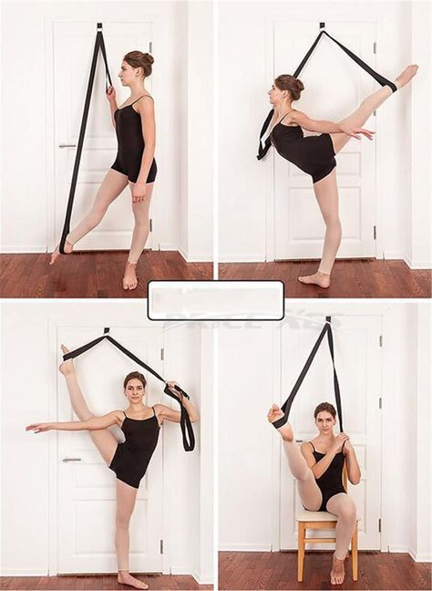 Flexibility equipment that's ready to use in a few seconds: put the door anchor over any sturdy doorpost, close the door and pull the strap through the D-ring and you're ready to take your poses to the next level. Like a portable stretch machine! Best Leg Stretches, Ballet Equipment, Dancer Stretches, Ballet Stretches, Dance Stretches, Latihan Yoga, Yoga Posen, Yoga Iyengar, Trening Fitness