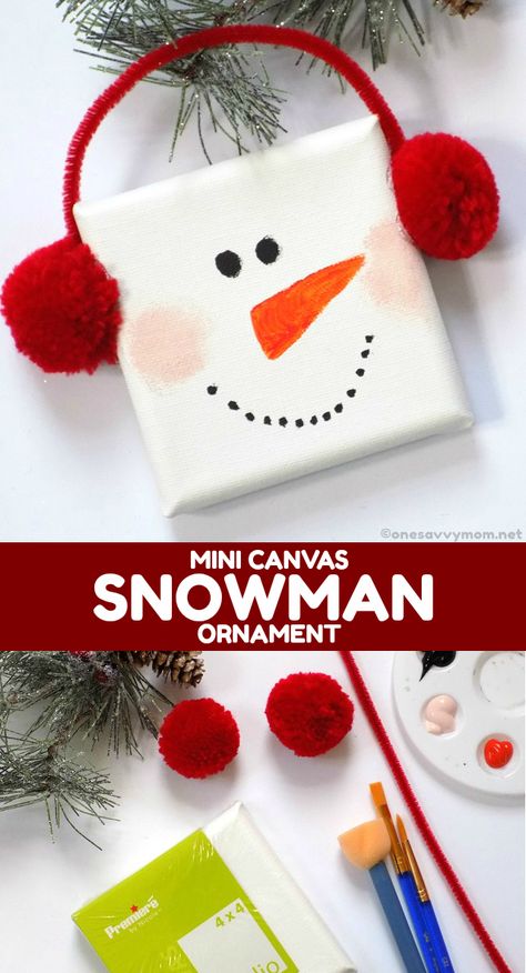 Canvas Snowman, Kids Christmas Crafts Easy, Cadeau Parents, Christmas Gift Basket Ideas, Gift For Mom Christmas, Christmas Gift For Mom, Christmas School, Snowman Ornament, Christmas Gift Basket