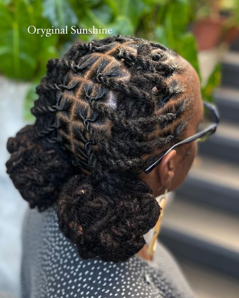 Simple Dreads Styles For Women, Locs Hairstyles With Added Hair, Loc Bun Styles Updo, Updo Hairstyles With Locs, Braided Locs Women, Natural Hair Locks Hairstyles, Two Braid Loc Styles, Loc Styled For Women, Cute Long Loc Hairstyles