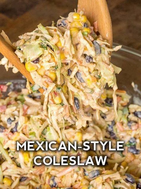 The Best Mexican Corn Coleslaw Recipe – Nine Recipes Corn Coleslaw, Mexican Corn, Cole Slaw, Slaw Recipes, Coleslaw Mix, Coleslaw Recipe, Idee Pasto Sano, Red Bell Pepper, Mexican Dishes