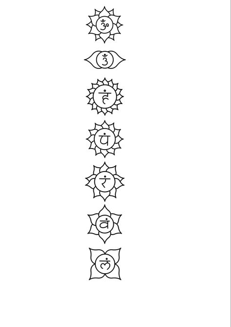 Seven Chakras Tattoo Design, Chakra Drawing Simple, Chakras Tattoo Design, Seven Chakras Tattoo, Chakra Tattoo Design, 7 Chakras Art, Yoga Tattoos For Women, 7 Chakras Tattoo, Kundalini Tattoo