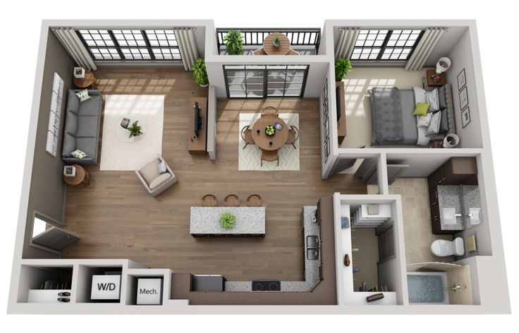 an overhead view of a two bedroom apartment