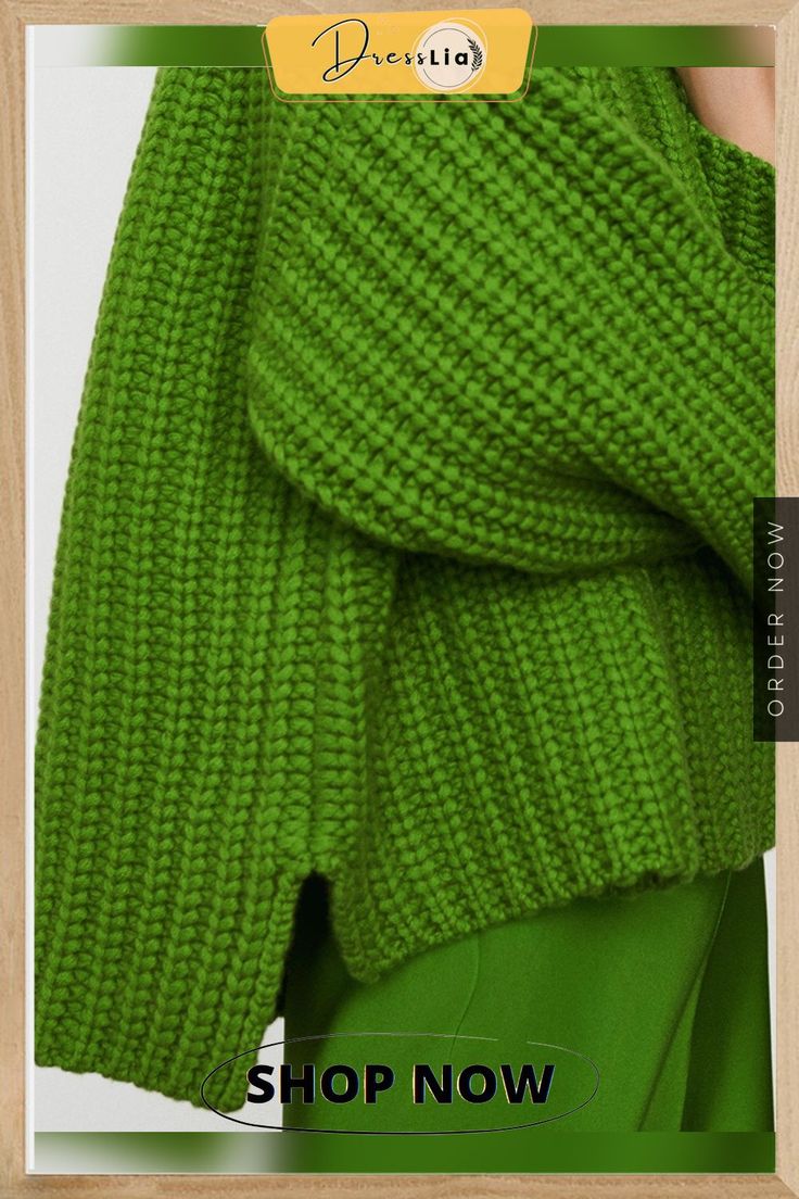 Green Turtleneck Knitted Casual Solid Sweater Green Turtleneck, Solid Sweaters, Moda Vintage, Casual Sweaters, Knit Fashion, Green Sweater, Sweater Weather, Long Sleeve Casual, Turtleneck Sweater