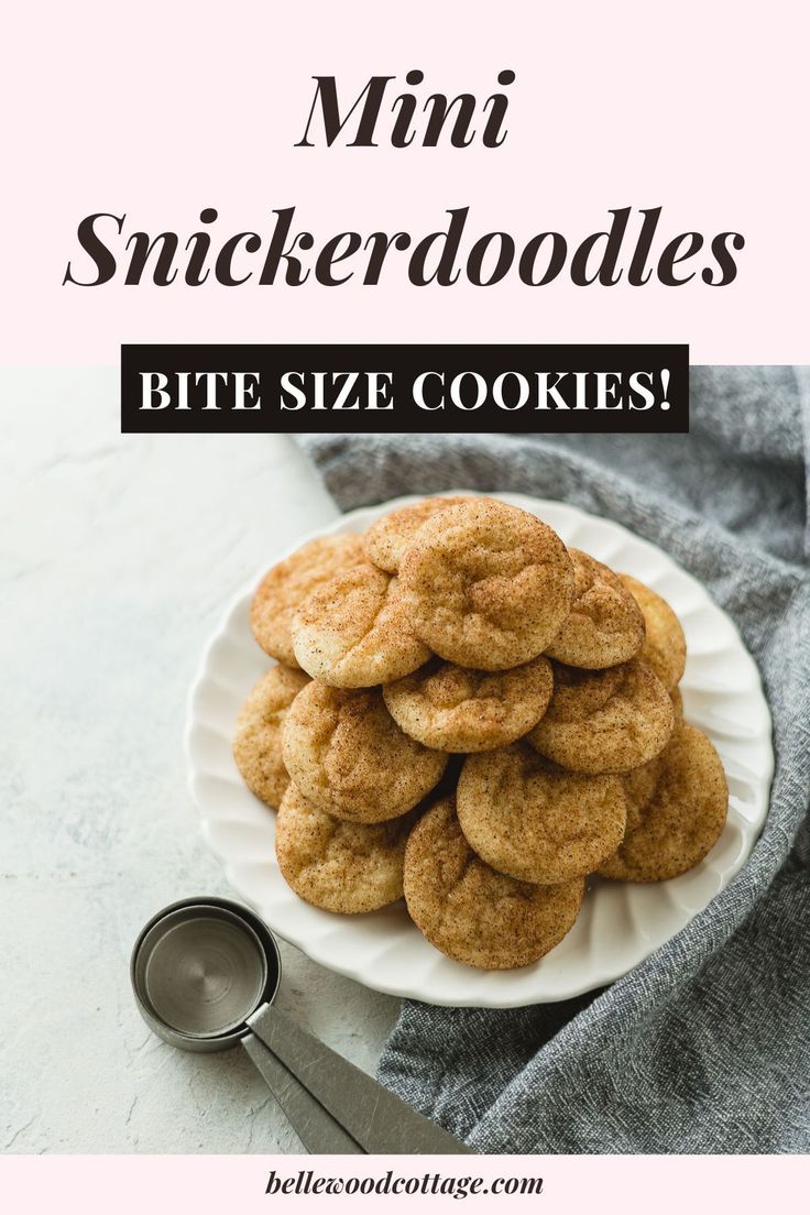 mini snickkerdoodles on a white plate with text overlay