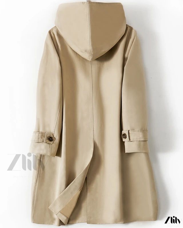 Zlily - Stylish Long Hooded Outerwear Jacket Winter Solid Hooded Jacket With Double-lined Hood, Winter Solid Color Hooded Jacket With Double-lined Hood, Casual Solid Outerwear With Fleece Lining, Winter Beige Outerwear With Double-lined Hood, Beige Double-lined Hood Winter Outerwear, Winter Khaki Outerwear With Double-lined Hood, Spring Long Coat With Detachable Hood, Khaki Outerwear For Winter, Solid Color Hoodie For Outdoor Fall Wear