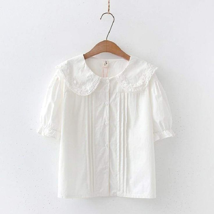 White Bunny Collar Kawaii Lolita Shirt - bunny kawaii shirt Kawaii Long Sleeve Blouse, Kawaii Style Blouse For Spring, Cute Doll Collar Summer Blouse, Cute Doll Collar Blouse For Summer, Cute Blouse With Lace Doll Collar, Spring Kawaii Blouse, Summer Kawaii Blouse, White Ruffled Kawaii Top, Cute Collared Top With Ruffles