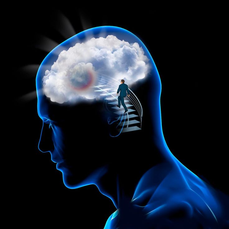 a man's head is shown with clouds in the brain