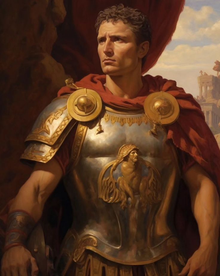 a painting of a man in armor with his hands on his hips