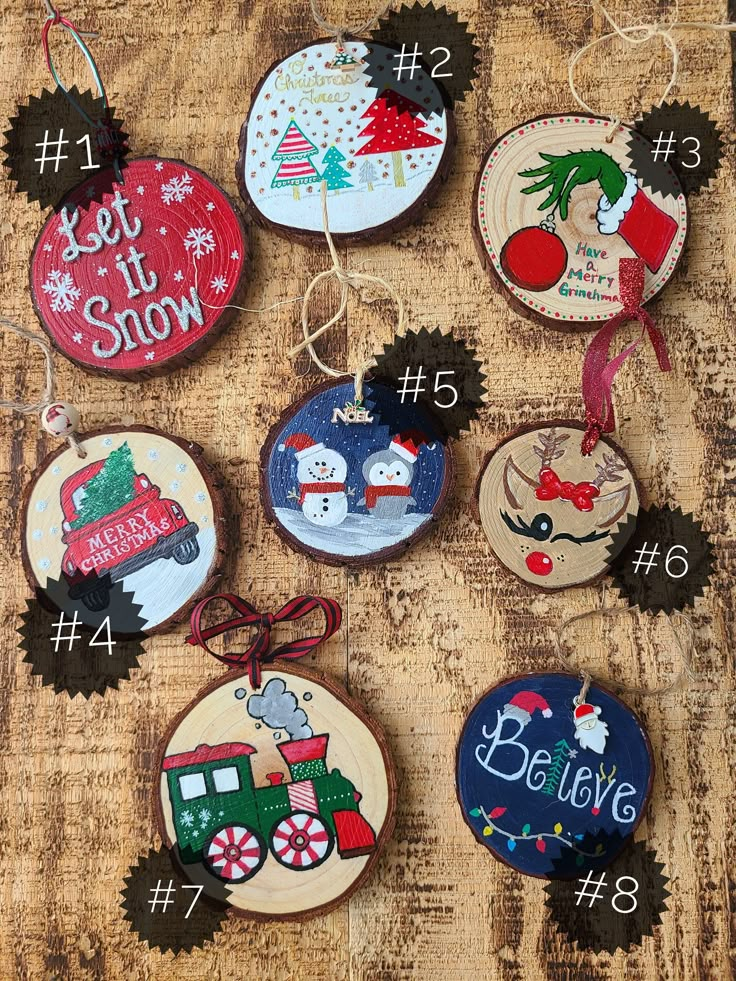 twelve handmade christmas ornament ornaments on a table with the words let it snow