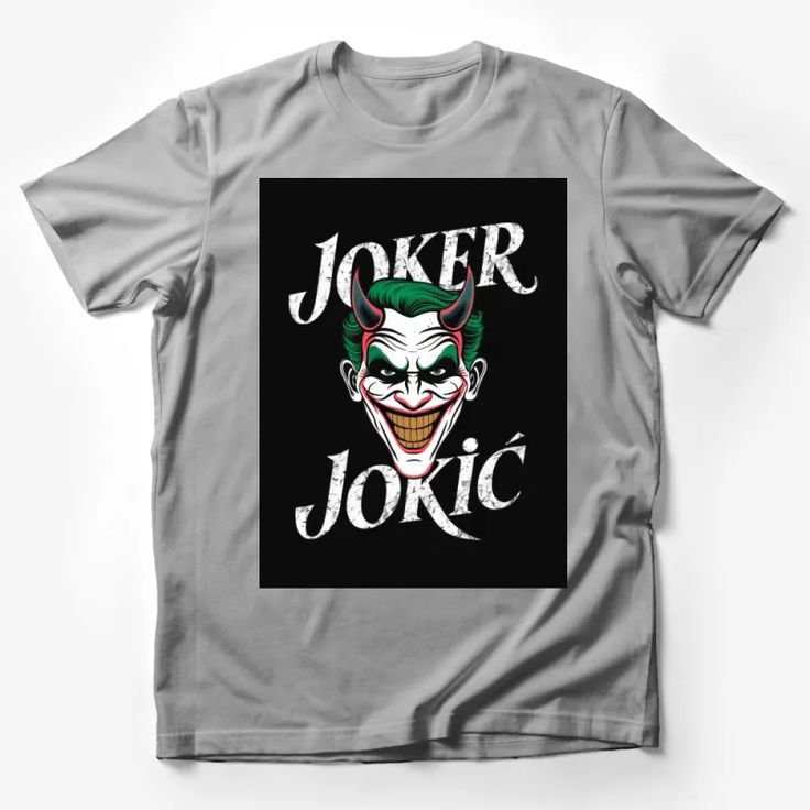 Joker Jokic Graphic T-Shirt, Unique Villain Inspired Artwork, Unisex Casual Tee, Black Cotton Shirt Male T-Shirt Custom graphic T-Shirt.Customize your color Gray Band Merch T-shirt With Graphic Print, Black Crew Neck T-shirt With Pop Culture Style, Black Short Sleeve T-shirt Pop Culture, Gray Crew Neck T-shirt With Funny Print, Gray Crew Neck Band Merch T-shirt, Gray Band Merch Crew Neck T-shirt, Gray Band Merch T-shirt With Crew Neck, Funny Black Crew Neck Shirt, Funny Black Crew Neck Top