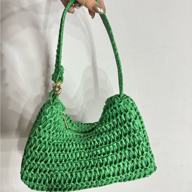 Green Rafia Shoulder Bag Never Worn! Perfect For Summer! Casual Green Handheld Hobo Bag, Green Casual Handheld Hobo Bag, Casual Green Handheld Crochet Bag, Trendy Green Hobo Bag For Vacation, Casual Hobo Bag For Spring Day Out, Casual Summer Hobo Bag For Day Out, Casual Hobo Bag For Summer Day Out, Green Square Shoulder Bag For The Beach, Green Square Shoulder Bag For Beach