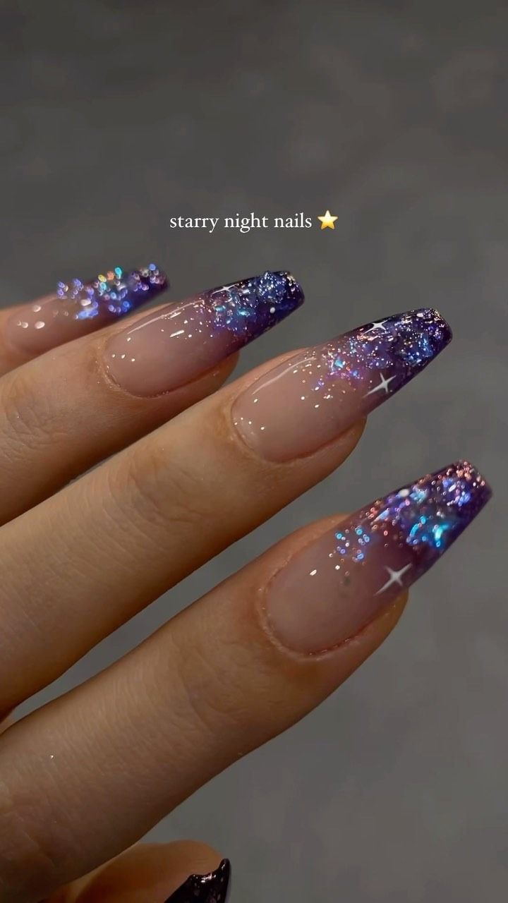 Purple Acrylic Nails, Purple Nail Designs, Galaxy Nails, Prom Nails, Pretty Acrylic Nails, Dope Nails, Best Acrylic Nails, Purple Nails, Cute Acrylic Nails