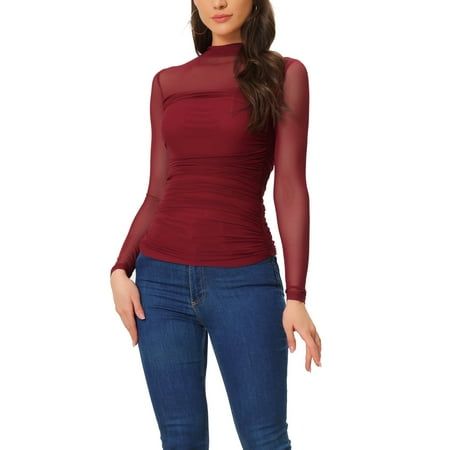 This mesh top is designed to add a touch of edgy sophistication to any outfit. A must-have option for the new season, add new styles to your wardrobe. The mesh fabric of this top adds a breathable and lightweight feel to it, making it perfect for both casual and dressy occasions. Style with your fashion pants or skirts for a stylish look. Measurement (in inches) International Size----------Chest Girth----------Waist Girth----------Shoulder Width XS------------------------------31 1/2------------ Stretch Tops With Mesh Sleeves For Fall, High Stretch Trendy Mesh Top For Party, Trendy High Stretch Mesh Top For Party, Fall Stretch Mesh Top For Layering, Trendy High-stretch Mesh Top For Party, Fall Stretch Tops With Sheer Sleeves, Fall Tops With Sheer Sleeves And Stretch Fit, Fall Mesh Top For Layering, Fall Tops With Sheer Sleeves And Stretch