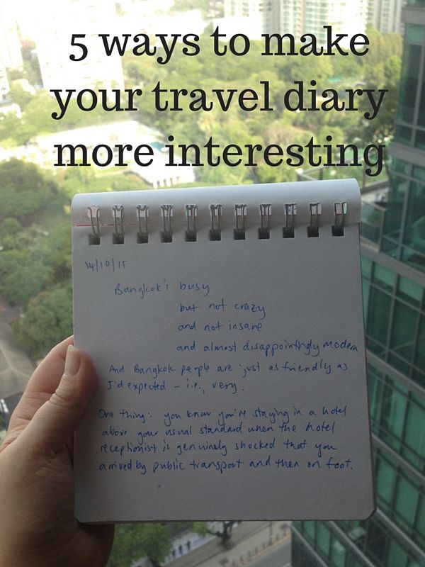 someone holding up a notepad with the words 5 ways to make your travel diary more interesting