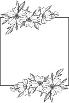 a black and white floral frame with flowers on the border, hand drawn in ink