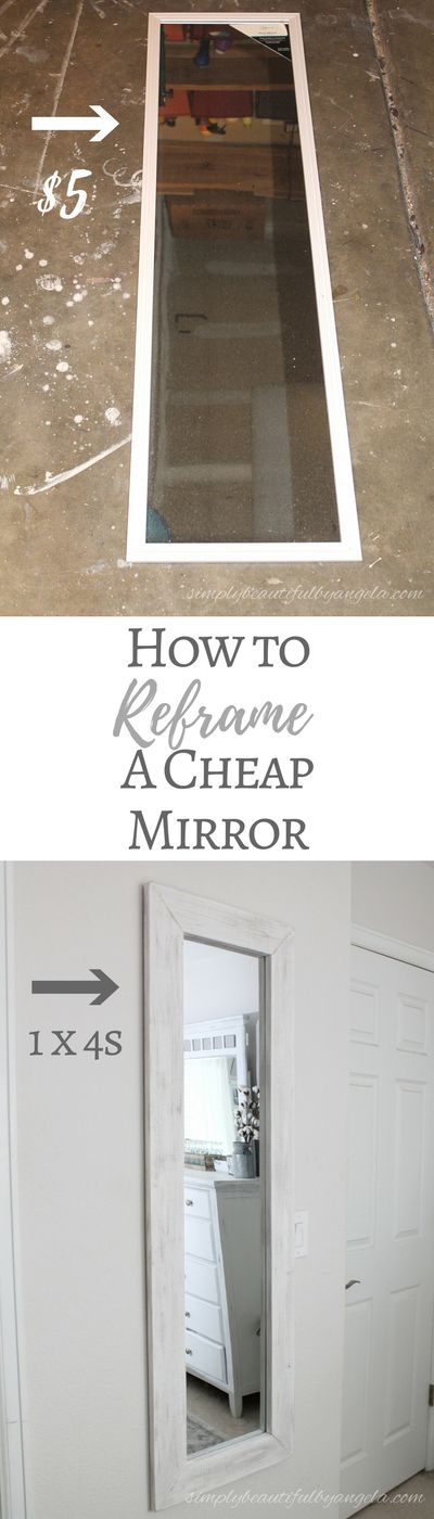 the before and after pictures show how to remove a cheap mirror from its place on the floor