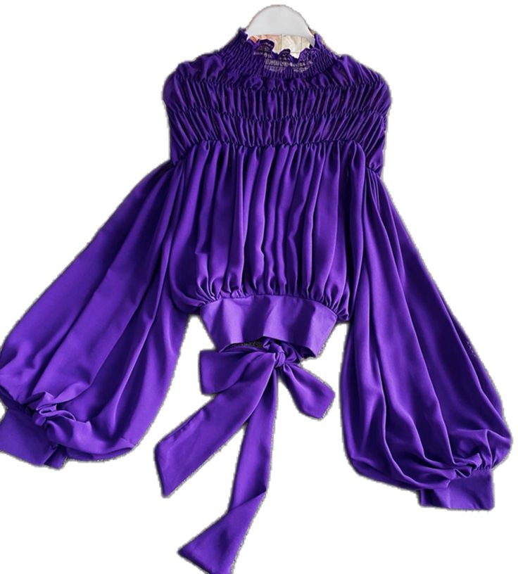 Solid Color Long Sleeve Party Blouse, Long Sleeve Solid Color Blouse For Party, Fall Party Blouse In Solid Color, Chic Purple Puff Sleeve Blouse, Long Sleeve Solid Color Party Tops, Solid Color Long Sleeve Party Tops, Chiffon Long Sleeve Party Blouse, Long Sleeve Chiffon Blouse For Party, Spring Party Solid Color Blouse