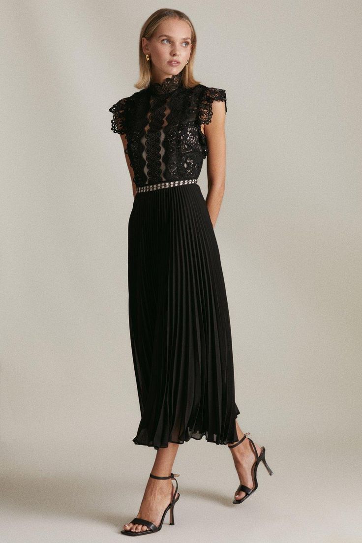 Petite Guipure Lace Woven Pleat Midi Dress Petite Midi Dress, Lace Weave, Black Lace Midi Dress, Guipure Lace, Pleated Midi Dress, Black Lace Dress, Karen Millen, Petite Fashion, Petite Dresses