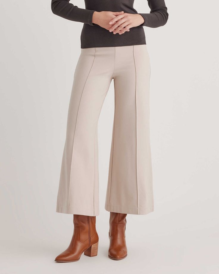 Ultra-Stretch Ponte Super Wide Leg Ankle Pants Non-stretch Ankle-length Wide Leg Pants, Solid Non-stretch Ankle-length Wide Leg Pants, Versatile Fitted Ankle-length Activewear Pants, Quince Ponte Pants, Ankle-length Elastane Pull-on Pants, Ponte Fabric, Ankle Pants, Mulberry Silk, Black Charcoal