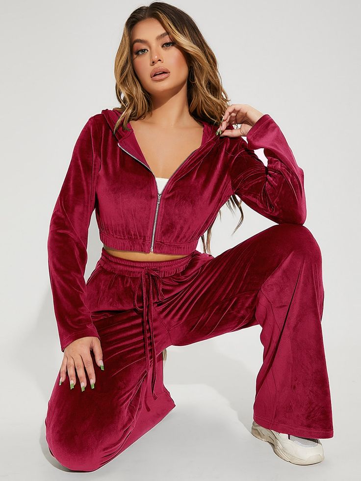 Red Velvet Tracksuit, Velvet Sweatpants Outfit, Velvet Tracksuit Outfit, Blue Jacket Outfits, Velvet Track Suit, Velvet Two Piece Set, Dark Blue Jacket, Red Tracksuit, Winter Jacket Outfits