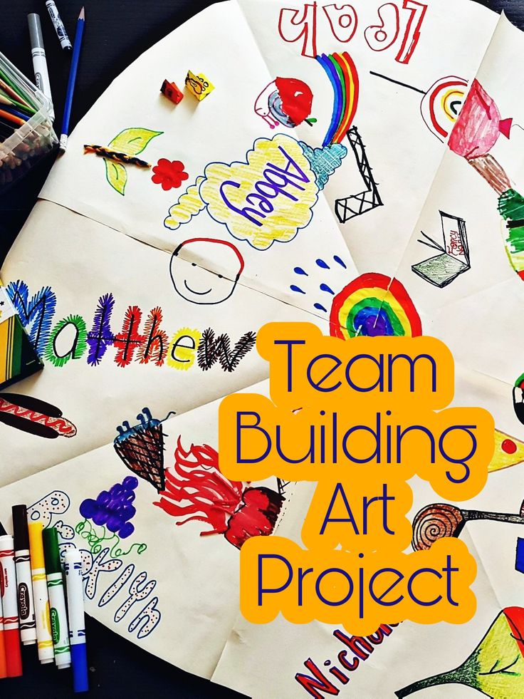 a group of children's art projects with the title team building art project written on them