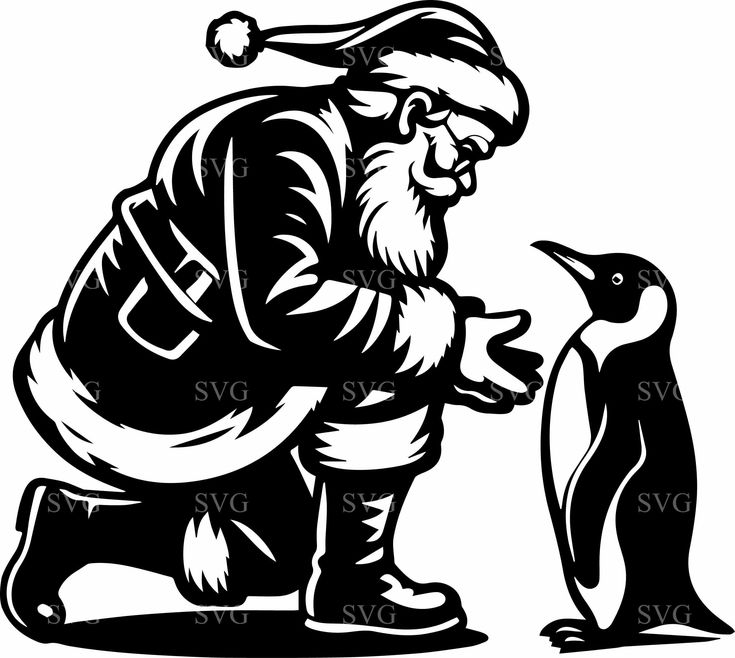 Santa Claus Silhouette, Penguin Silhouette, Santa Silhouette, Penguin Svg, Black Drawings, Bridal Invitations, Silhouette Christmas, Handmade Artwork, Blog Design