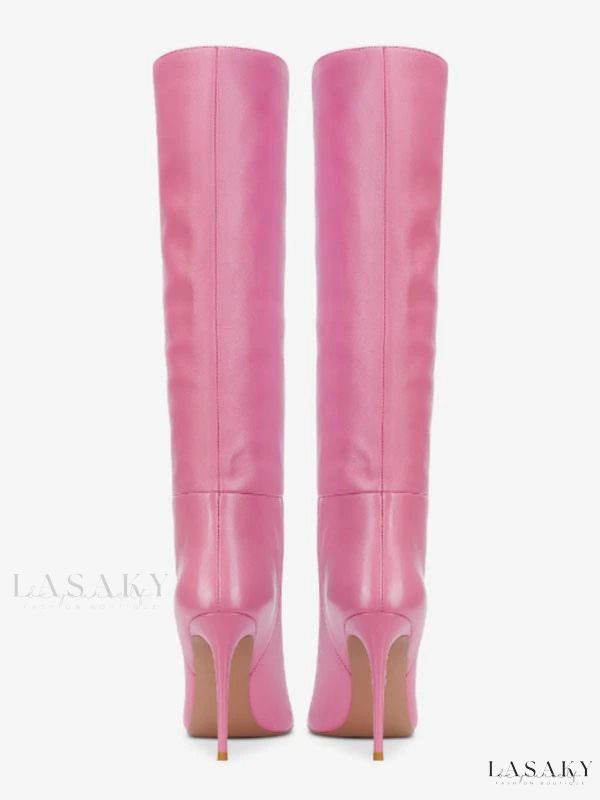 Lasaky - Pointed-toe Stiletto Heel Knee Boots - Elegant High Heel Knee-high Boots Boots Elegant, Heel Knee High Boots, Pu Boots, Winter Heels, Elegant High Heels, Bodysuit Blouse, Designer High Heels, Black Knee High Boots, Denim Boots