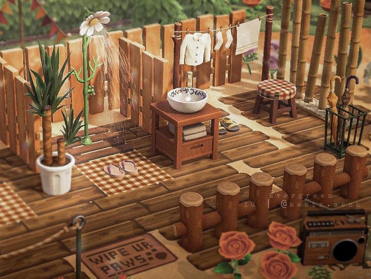 this is a painting of a bathroom in the woods