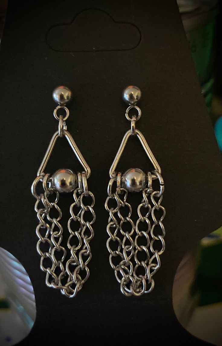 Stainless steel earrings, ghotic style, handmade Gunmetal Dangle Earrings Metal Jewelry, Gunmetal Dangle Jewelry, Gunmetal Dangle Earrings, Edgy Silver Jewelry Made Of Surgical Steel, Gothic Dangle Metal Piercings, Edgy Silver Jewelry In Surgical Steel, Gothic Metal Dangle Piercings, Gothic Metal Piercings As Gift, Elegant Hypoallergenic Metal Piercings