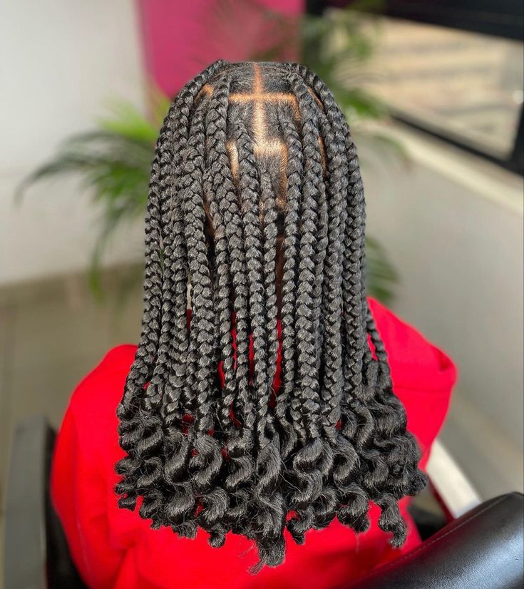 Short Jumbo Braids With Curls, Shoulder Length Jumbo Knotless Braids, Kids Knotless Braids With Curls, Jumbo Bob Box Braids, Jumbo Knotless Braids With Curls, Jumbo Braids With Curls, Short Jumbo Braids, Short Jumbo Box Braids, Coileray Braids