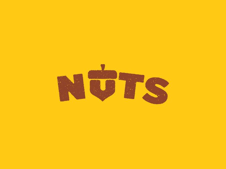 the word nuts written in red on a yellow background