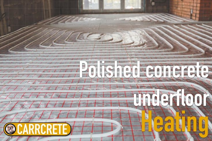 an image of the inside of a building under construction with text reading polished concrete underfloor heating