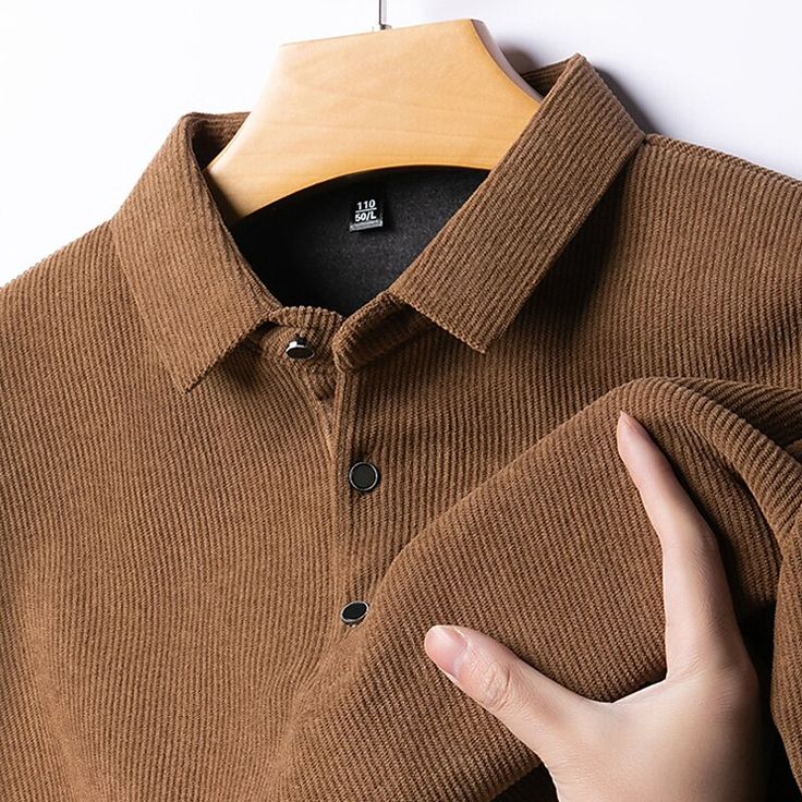 Season:Fall  Winter; Fabric:Polyester; Sleeve Length:Long Sleeve; Look After Me:Washable,Wet and Dry Cleaning; Gender:Men's; Style:Basic,Modern,Comfortable; Elasticity:Micro-elastic; Tops Type:Golf Shirt,Corduroy Shirt,Golf Polos Shirts; Occasion:Holiday,Work,Sports,Casual; Details:Fleece lined; Fit Type:Regular Fit; Pattern:Plain; Design:Buttons; Neckline:Lapel; Listing Date:09/04/2024; Bust:; Length:; Shoulder Width:; Sleeve: Solid Winter Shirt With Button Closure, Solid Winter Shirt With Buttons, Brown Casual Collar Top For Winter, Winter Long Sleeve Shirt With Buttons, Winter Shirt With Button Closure And Casual Collar, Classic Winter Corduroy Tops, Brown Tops With Placket For Fall, Fall Corduroy Shirt With Buttons, Winter Shirt With Button Closure